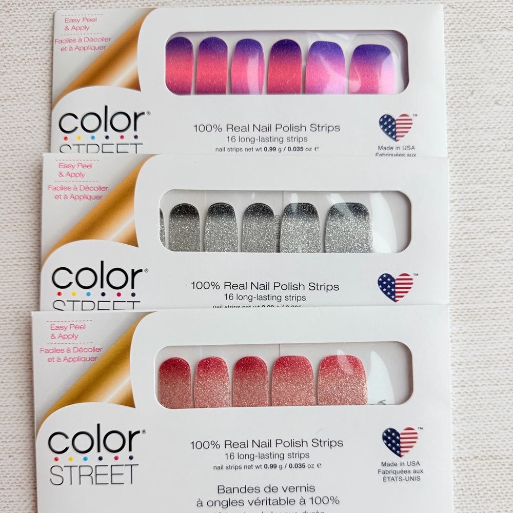 Color Street Nail Polish Strip Bundle Glitter Ombré Pink Purple Silver Sparkle